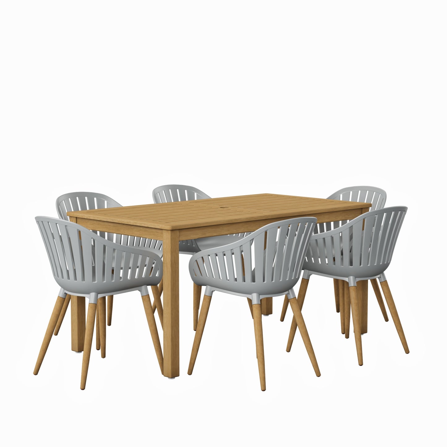 Nature Patio Set | Teak Finish, Rectangular Outdoor Dining, 7-Piece Grey