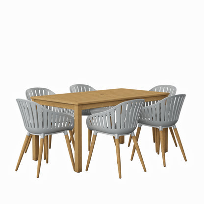 Nature Patio Set | Teak Finish, Rectangular Outdoor Dining, 7-Piece Grey