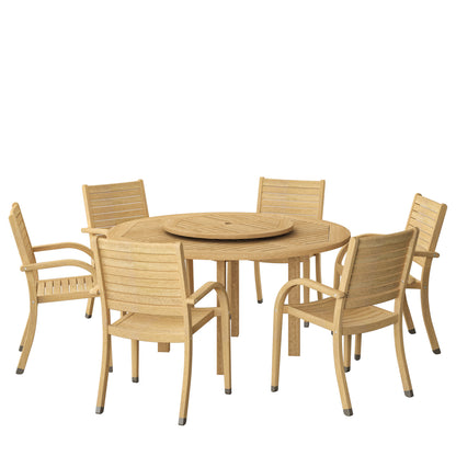 Powell 7-Piece Wood Patio Set | Round Teak Finish Table, Ideal Outdoors, Brown