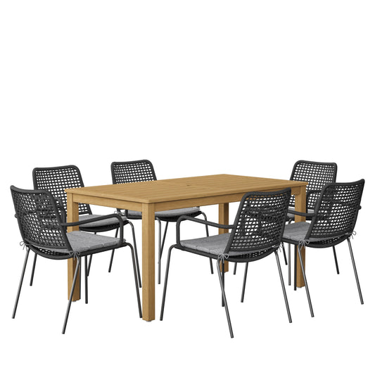 Rituals Patio Set | Teak Finish, Rectangular Outdoor Dining, 7-Piece Black