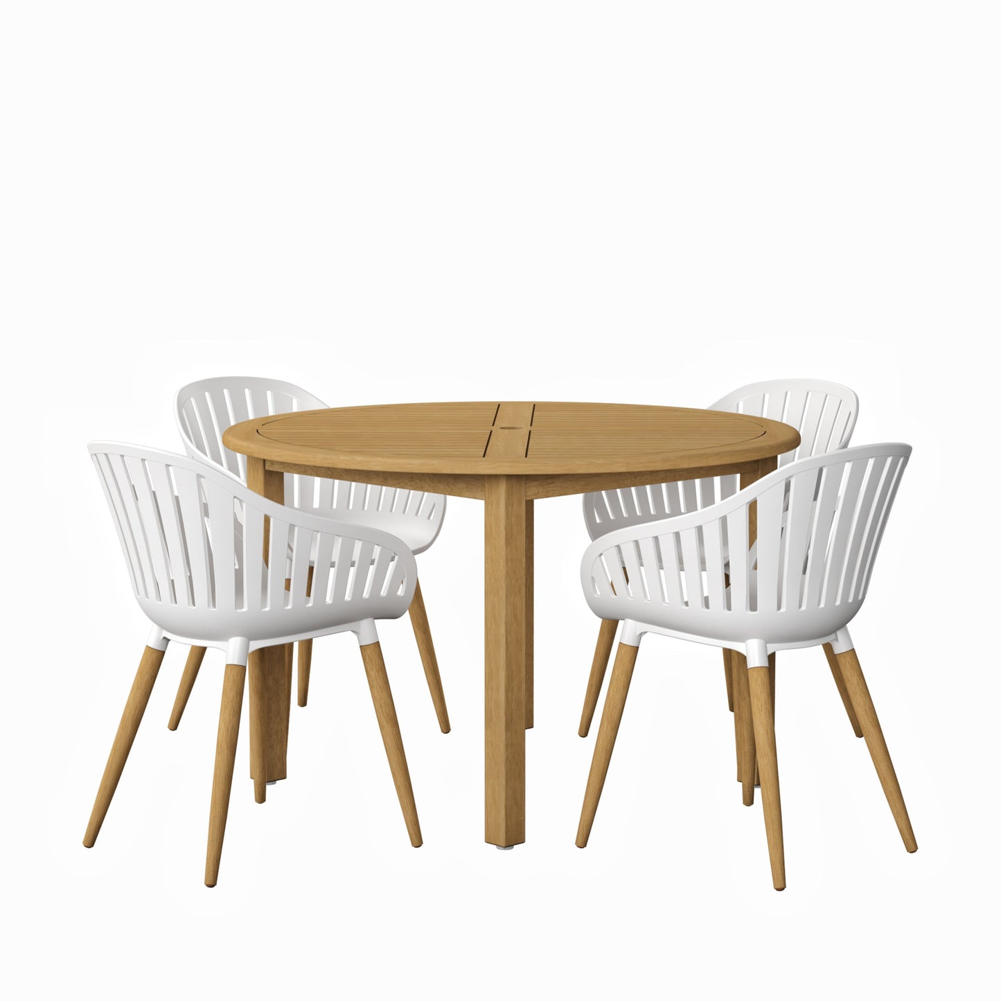 Nature 5-Piece Wood Patio Set | Teak Finish, Outdoor Dining, Patio Dining Set for 4 (White)