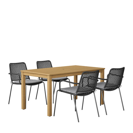 Rituals Patio Set | Teak Finish, Rectangular Outdoor Dining, 5-Piece Black