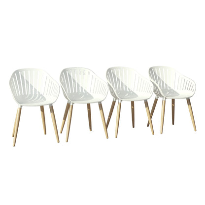 Vent Patio Chairs | Teak Finish, White Resin Seat | Outdoor Dining, Indoors (White, 4-Piece)