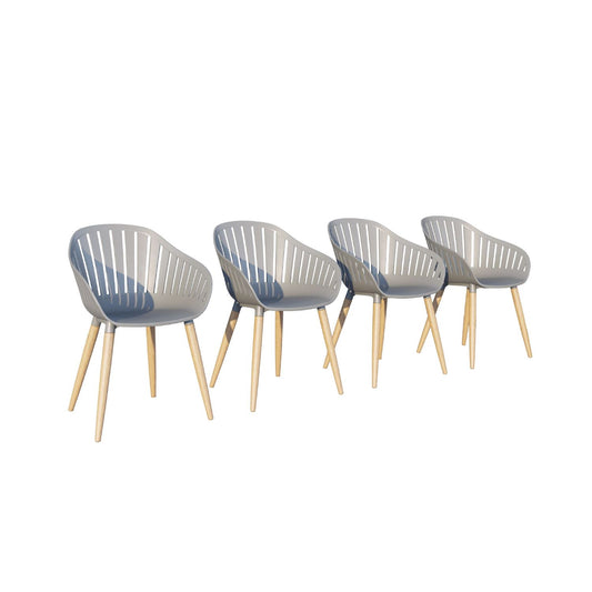 Vent Patio Chairs | Teak Finish, Black Resin Seat | Outdoor Dining, Indoors (Grey, 4-Piece)