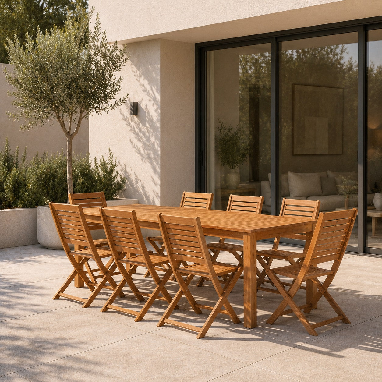 Amazonia Eucalypto 9-Piece Natural Patio Dining Set Wood Rectangle Table with 6 Stationary Chairs