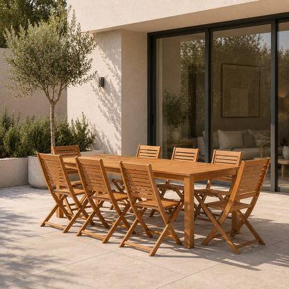 Amazonia Eucalypto 9-Piece Natural Patio Dining Set Wood Rectangle Table with 6 Stationary Chairs