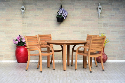 Amazonia Euca 5-Piece Wood Patio Dining Set Wood Round Table with 4 Stackable Stationary Chairs