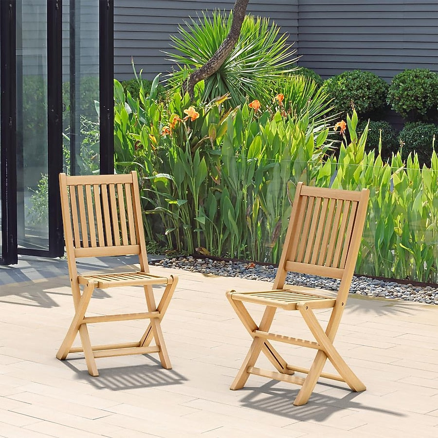 Amazonia Amazonia Teak Set of 2 Brown Wood Frame Stationary Dining Chair with Slat Seat