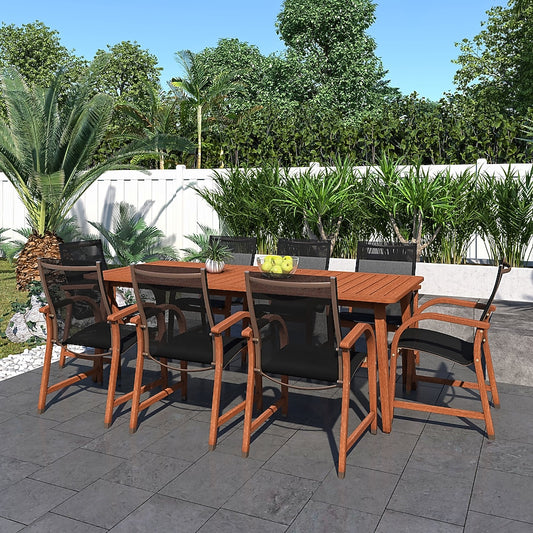 Amazonia Amazonia 9-Piece Patio Dining Set Wood Rectangle Table with 8 Stationary Chairs