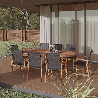 Amazonia International Home 9-Piece Black Patio Dining Set Extendable Table Oval Table with 8 Stationary Chairs