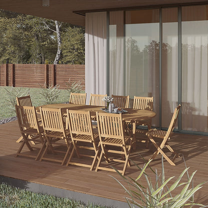 Amazonia Outdoor 11-Piece Natural Patio Dining Set Extendable Table Wood Rectangle Table with 10 Stationary Chairs