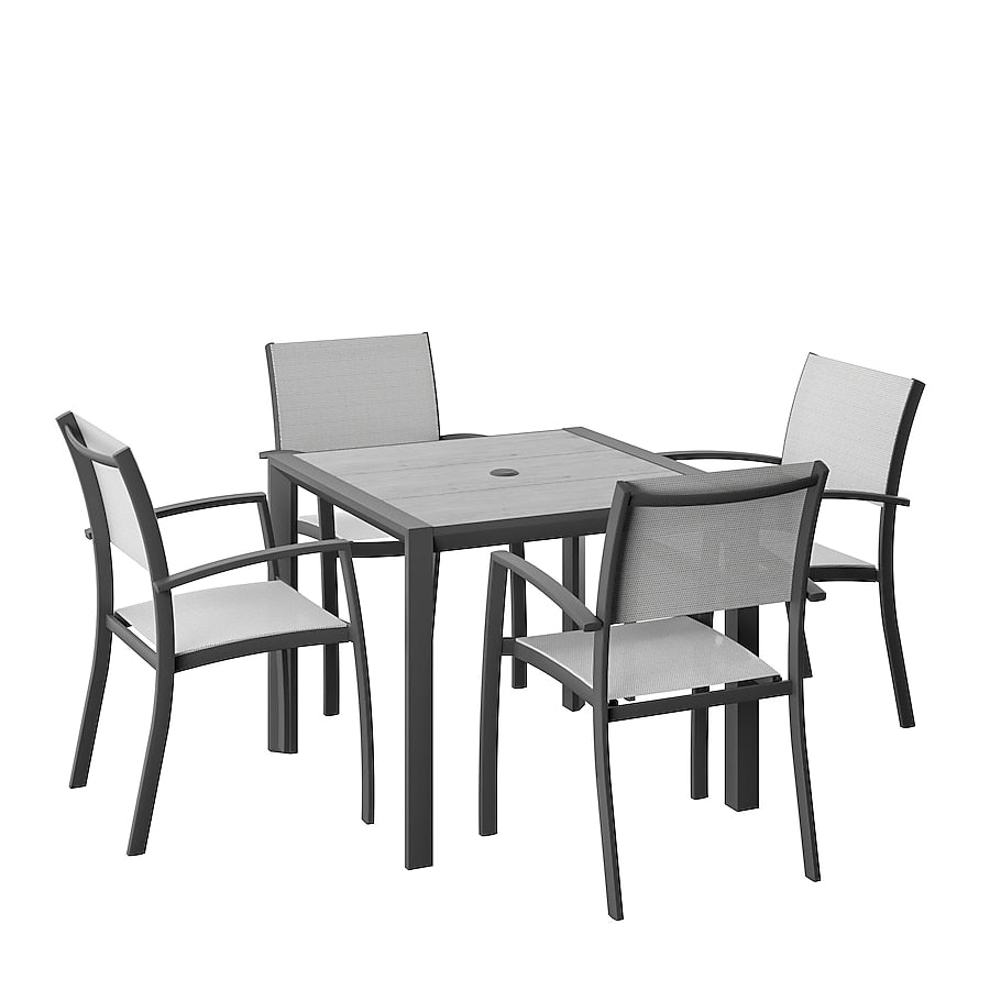 Amazonia 5-Piece Gray Patio Dining Set Aluminum Square Table with 4 Gray Stationary Chairs
