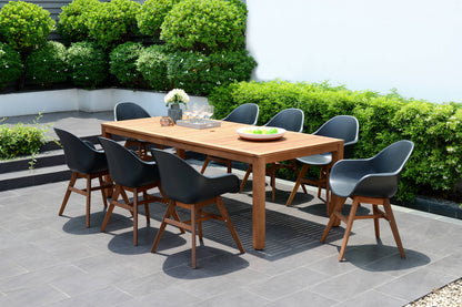 Amazonia Outdoor 9-Piece Black Patio Dining Set Wood Rectangle Table with 8 Stationary Chairs
