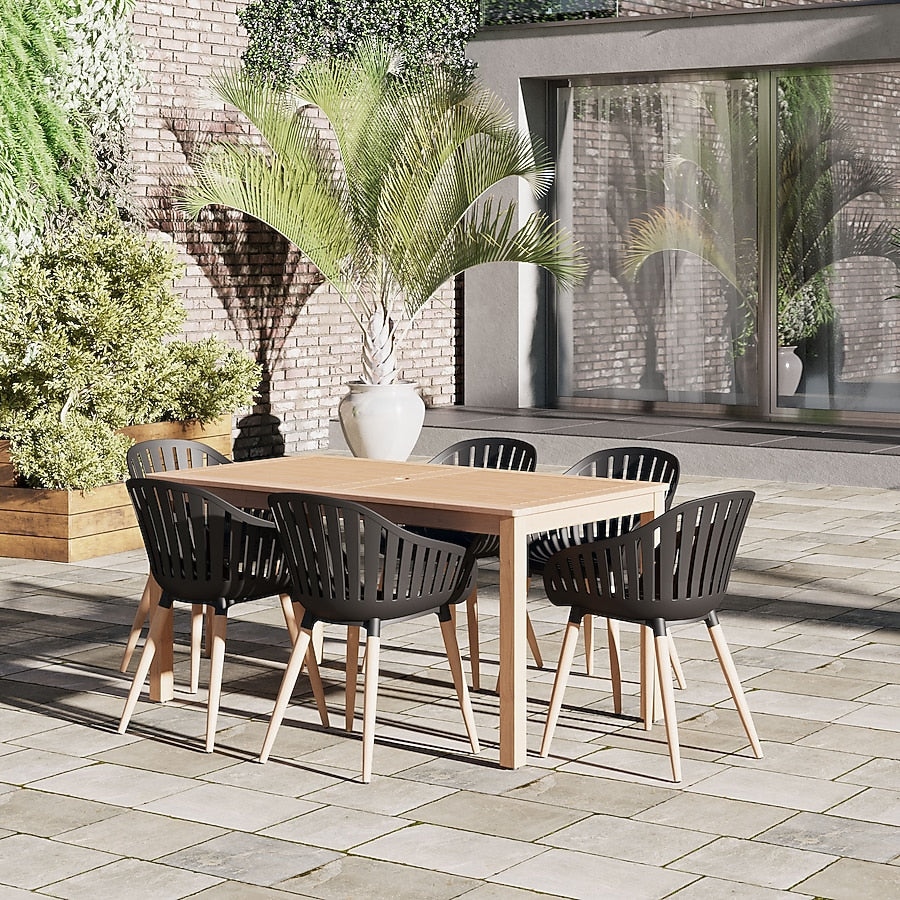 Amazonia International Home 7 -Piece Wood Patio Dining Set Wood Rectangle Table with 6 Stationary Chairs