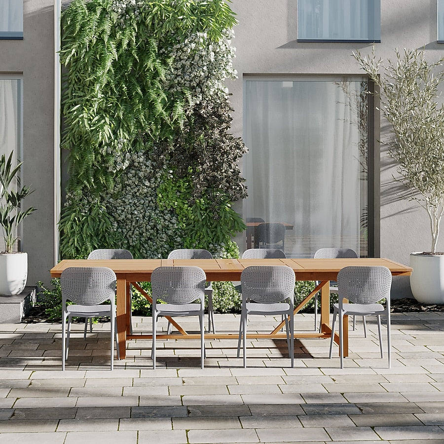 Amazonia Outdoor 9 -Piece Brown Patio Dining Set Extendable Table Wood Rectangle Table with 8 Stackable Stationary Chairs