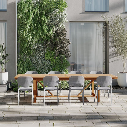 Amazonia Outdoor 9 -Piece Brown Patio Dining Set Extendable Table Wood Rectangle Table with 8 Stackable Stationary Chairs