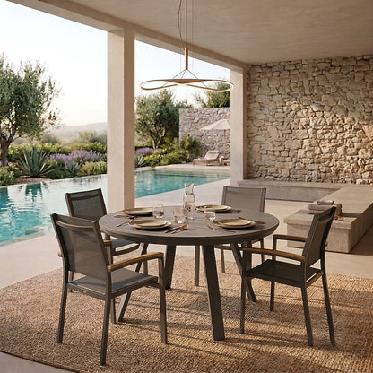 Amazonia 5 -Piece Gray Patio Dining Set Aluminum Round Table with 4 Gray Stationary Chairs