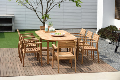 Amazonia Teak 9-Piece Natural Patio Dining Set Extendable Table Wood Oval Table with 8 Stackable Stationary Chairs