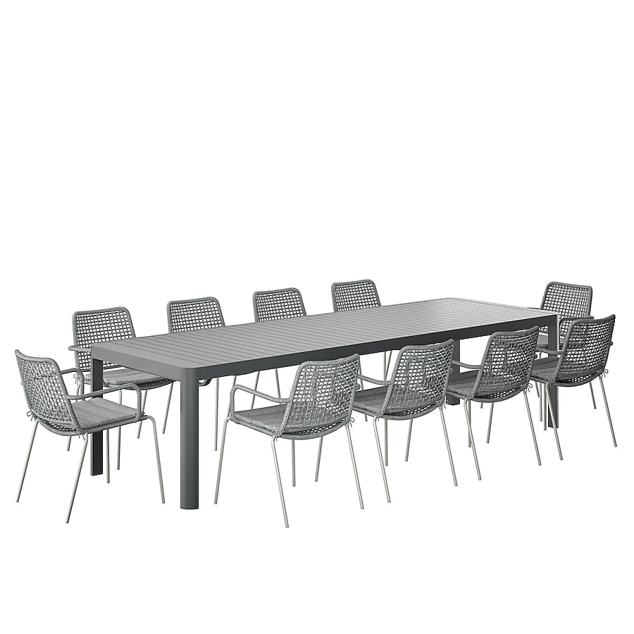 Amazonia 11-Piece Gray Patio Dining Set Extendable Table Aluminum Rectangle Table with 10 Stationary and Motion Chairs