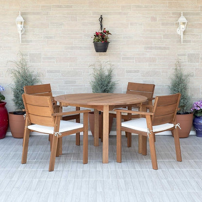 Amazonia Amazonia 5 -Piece Natural Patio Dining Set Wood Round Table with 4 Cushions Stationary Chairs