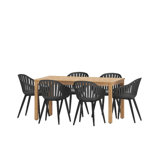 Amazonia International Home 7-Piece Metal Patio Dining Set Wood Rectangle Table with 6 Stationary Chairs
