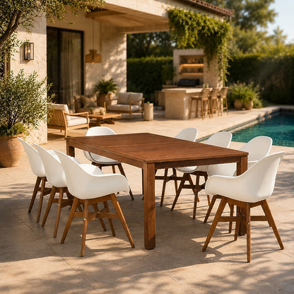 Amazonia Outdoor 9 -Piece White Patio Dining Set Wood Rectangle Table with 8 Stationary Chairs
