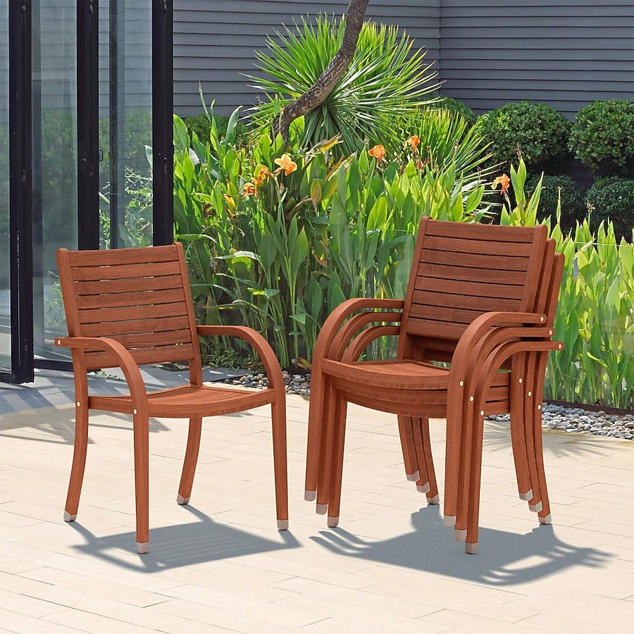 Amazonia Set of 4 Stackable Dark Finish Wood Frame Stationary Dining Chair with Slat Seat