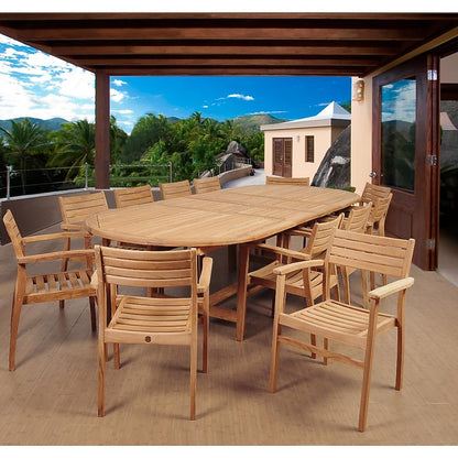 Amazonia Teak 13 -Piece Perma Patio Dining Set Extendable Table Wood Oval Table with 12 Stationary Chairs