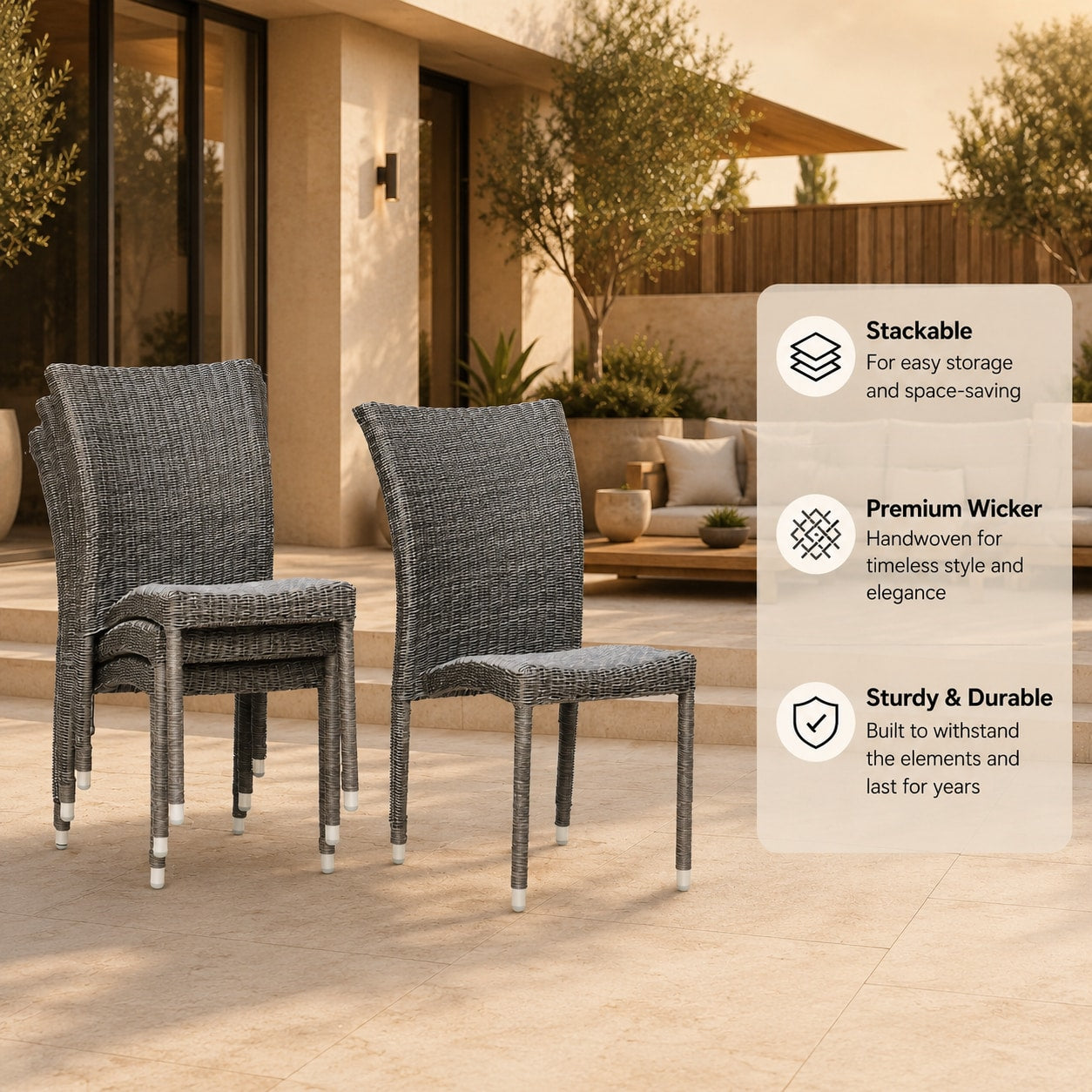 Amazonia Atlantic Set of 4 Wicker Stackable Brown Aluminum Frame Stationary Dining Chair with Woven Seat