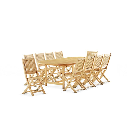 Amazonia Outdoor 11-Piece Natural Patio Dining Set Extendable Table Wood Rectangle Table with 10 Stationary Chairs