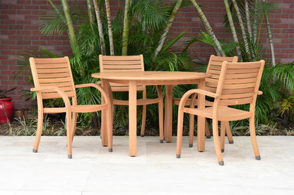 Amazonia Euca 5-Piece Wood Patio Dining Set Wood Round Table with 4 Stackable Stationary Chairs