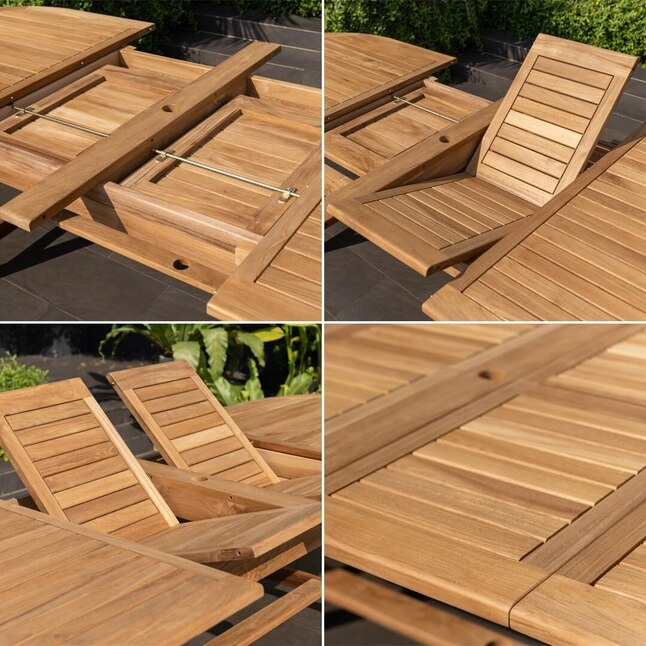 Amazonia Outdoor 11 -Piece wood Patio Dining Set Wood Oval Table with 10 Stackable Stationary and Motion Chairs