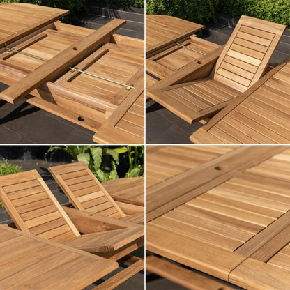 Amazonia Outdoor 11 -Piece wood Patio Dining Set Wood Oval Table with 10 Stackable Stationary and Motion Chairs