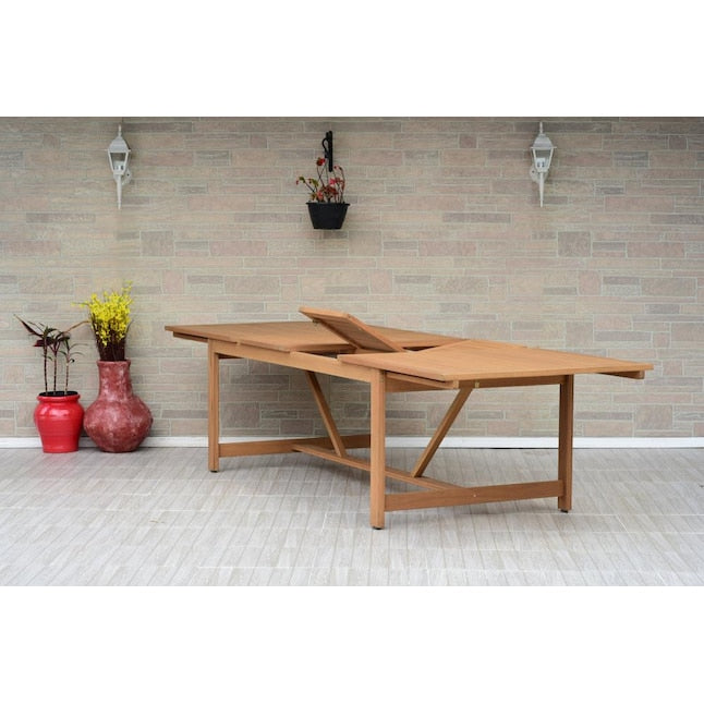 Amazonia Outdoor 11 -Piece Brown Wicker Patio Dining Set Extendable Table Wood Rectangle Table with 10 Cushions Stackable Stationary Chairs