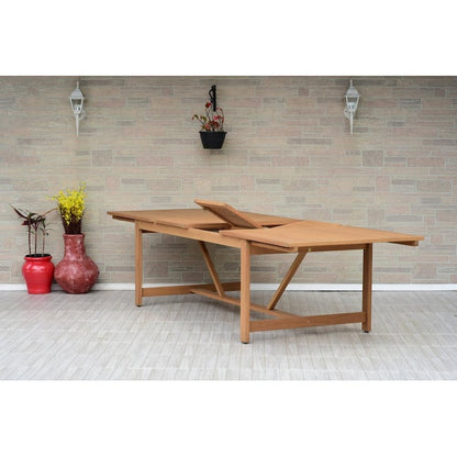 Amazonia Outdoor 11 -Piece Brown Wicker Patio Dining Set Extendable Table Wood Rectangle Table with 10 Cushions Stackable Stationary Chairs