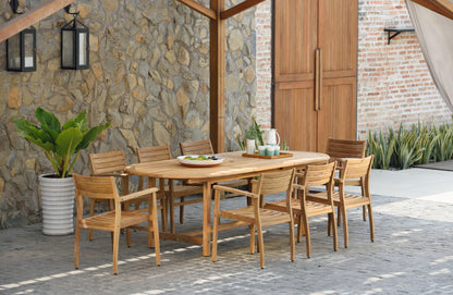 Amazonia Teak 9-Piece Natural Patio Dining Set Extendable Table Wood Oval Table with 8 Stackable Stationary Chairs