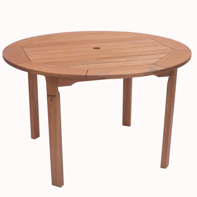 Amazonia Amazonia 5 -Piece Natural Patio Dining Set Wood Round Table with 4 Cushions Stationary Chairs