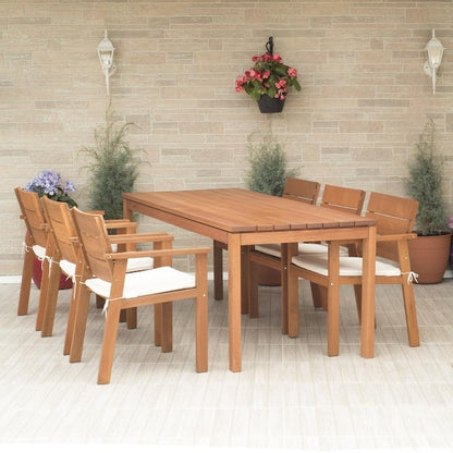 Amazonia 9 -Piece Brown Patio Dining Set Eucalyptus Rectangle Table with 8 Brown Cushions Stationary Chairs