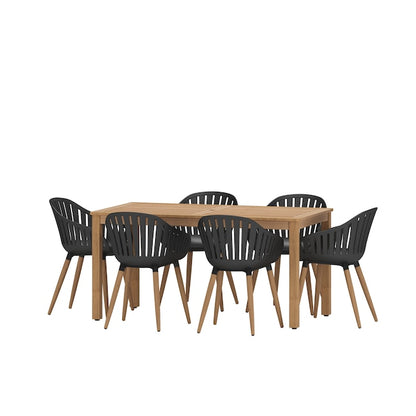 Amazonia International Home 7 -Piece Wood Patio Dining Set Wood Rectangle Table with 6 Stationary Chairs