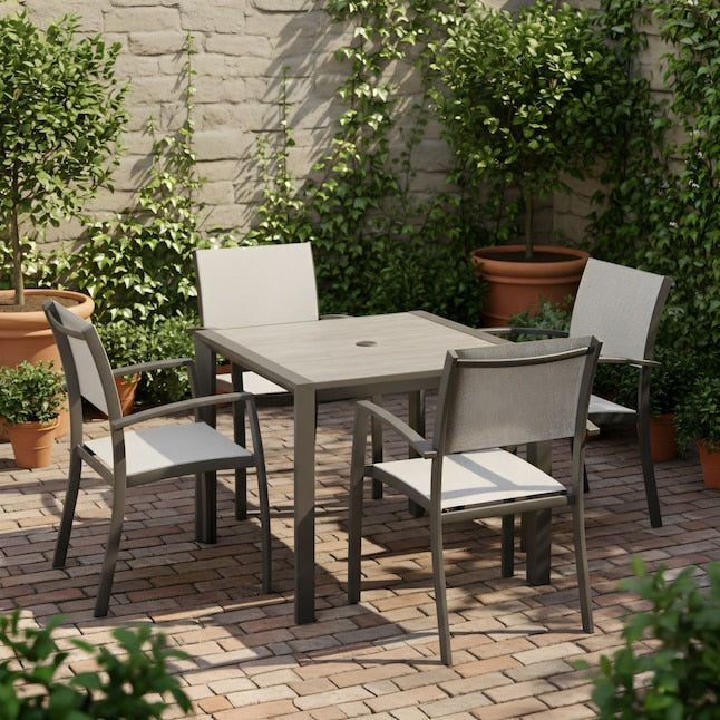 Amazonia 5-Piece Gray Patio Dining Set Aluminum Square Table with 4 Gray Stationary Chairs