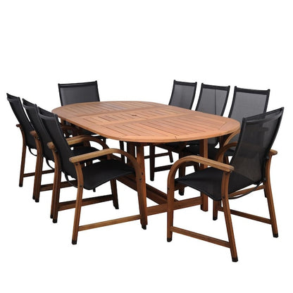 Amazonia International Home 9-Piece Black Patio Dining Set Extendable Table Oval Table with 8 Stationary Chairs