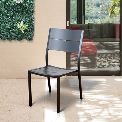 Amazonia Atlantic Set of 4 Stackable Grey Aluminum Frame Stationary Dining Chair with Gray Solid Seat