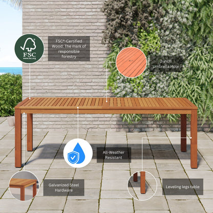 Amazonia Outdoor 9-Piece Black Patio Dining Set Wood Rectangle Table with 8 Stationary Chairs