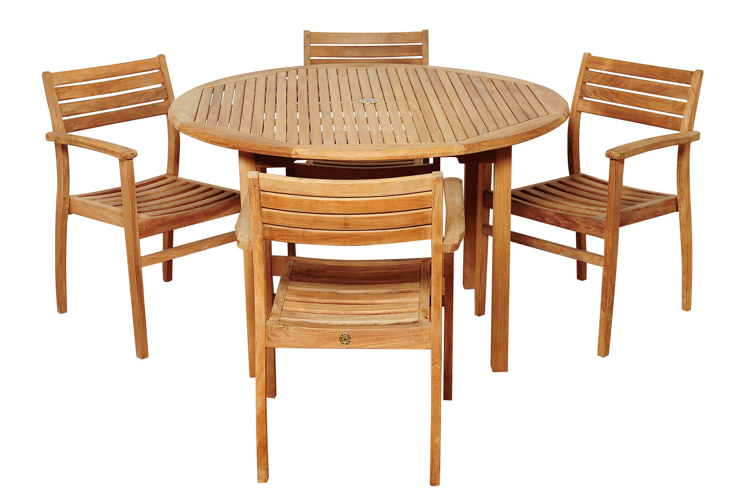 Amazonia 5-Piece Brown Patio Dining Set Wood Round Table with 4 Stationary Chairs