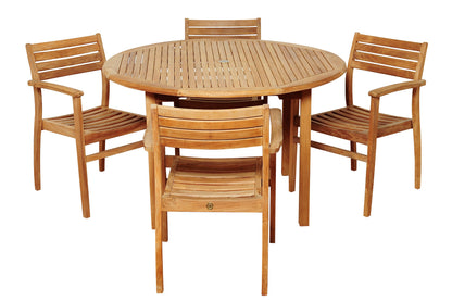 Amazonia 5-Piece Brown Patio Dining Set Wood Round Table with 4 Stationary Chairs