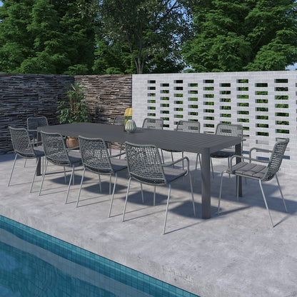 Amazonia 11-Piece Gray Patio Dining Set Extendable Table Aluminum Rectangle Table with 10 Stationary and Motion Chairs