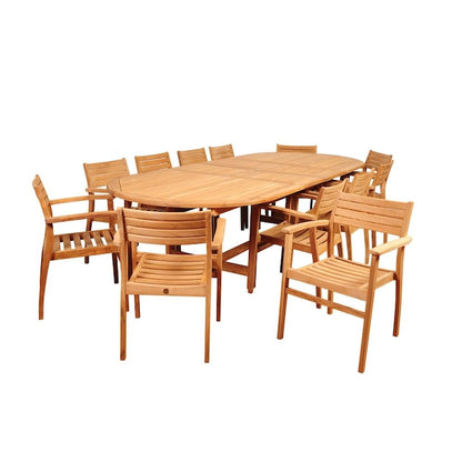 Amazonia Teak 13 -Piece Perma Patio Dining Set Extendable Table Wood Oval Table with 12 Stationary Chairs