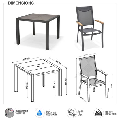 Amazonia 5-Piece Gray Patio Dining Set Aluminum Square Table with 4 Gray Stationary Chairs