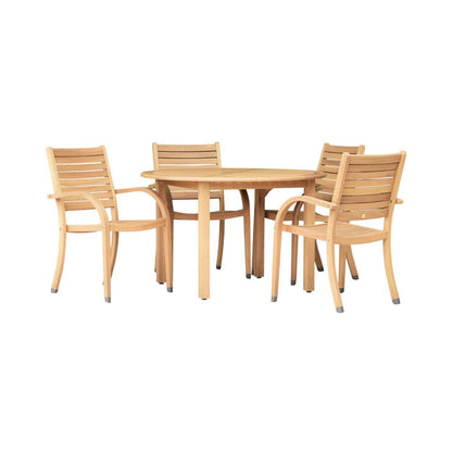 Amazonia Euca 5-Piece Wood Patio Dining Set Wood Round Table with 4 Stackable Stationary Chairs