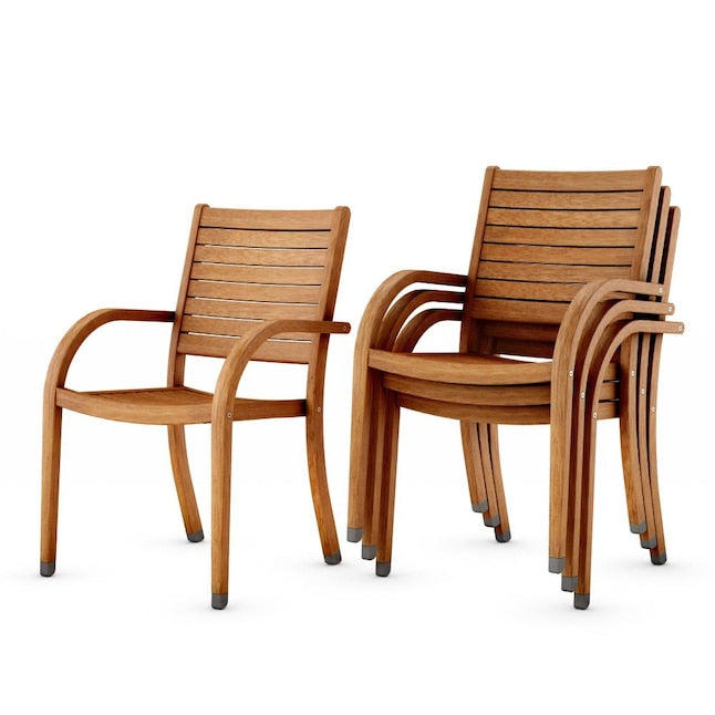 Amazonia Set of 4 Stackable Dark Finish Wood Frame Stationary Dining Chair with Slat Seat